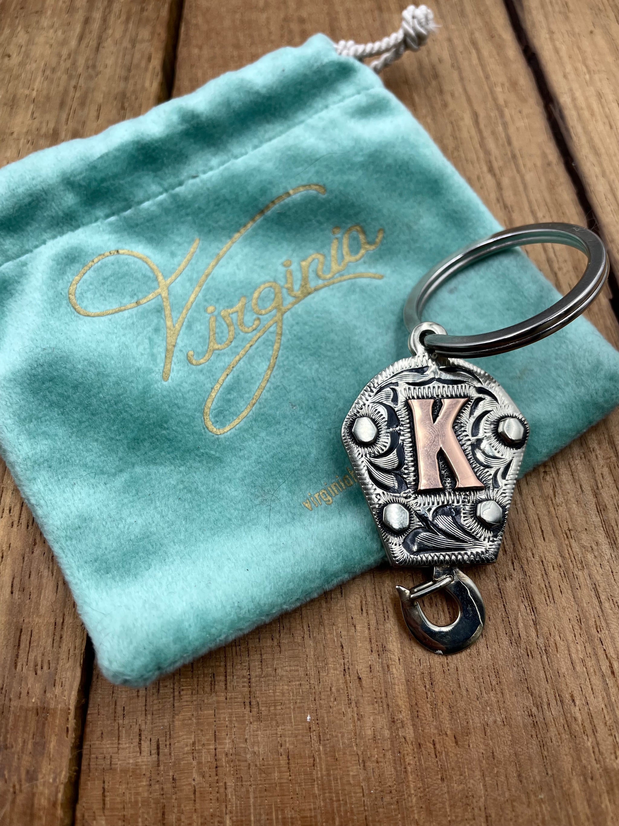 Crane Hook Keychain Handmade. Custom Initial Made Out of Copper