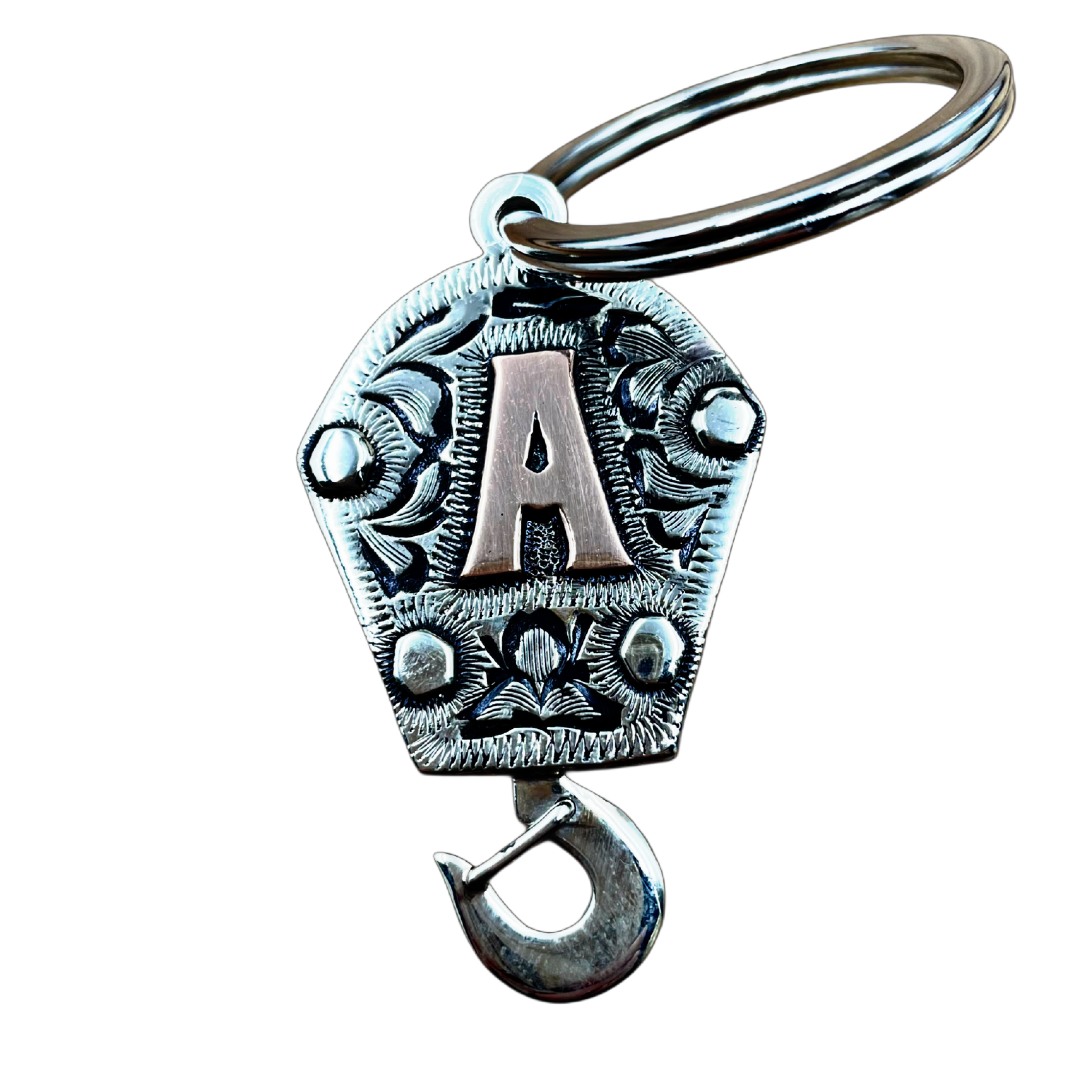 Crane Hook Keychain Handmade. Custom Initial Made Out of Copper